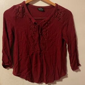Stoosh Burgundy Lace 3/4 sleeved top size M
